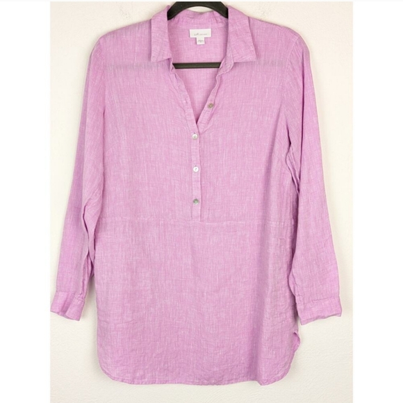 J Jill Love Linen Top Roll Tab Popover Lilac Purple Pink Sz Medium - Picture 2 of 14